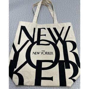 The New Yorker Canvas Tote Bag Vintage Cream Black 15x15